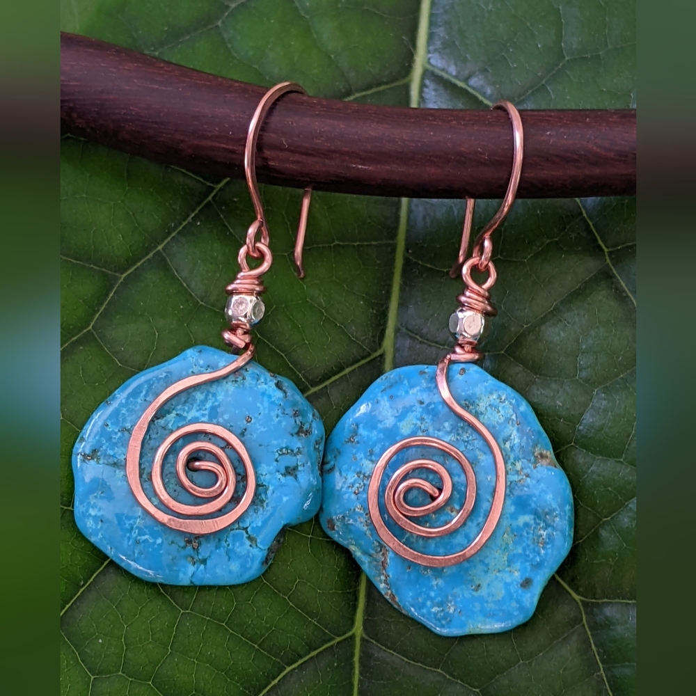 Turquoise Large Disk Tribal Statement Earrings - Picture 16 of 16